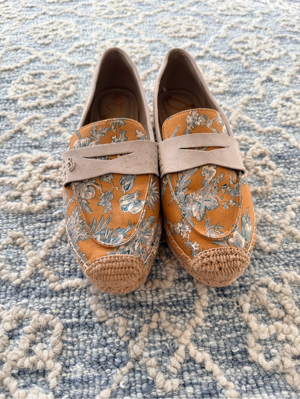 Sam Edelman Mustard Floral Espadrille Loafers with Beige Trim